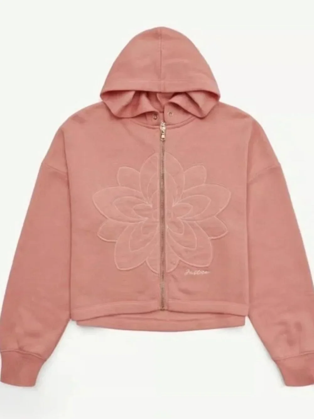 Justice Girls Pink Embroidered Lotus Flower Zip up Hoodie